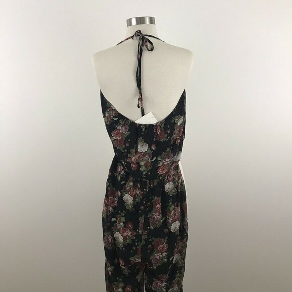 Tobi Womens Medium Jumpsuit Chiffon Floral Black Halter Neck - Picture 4 of 5